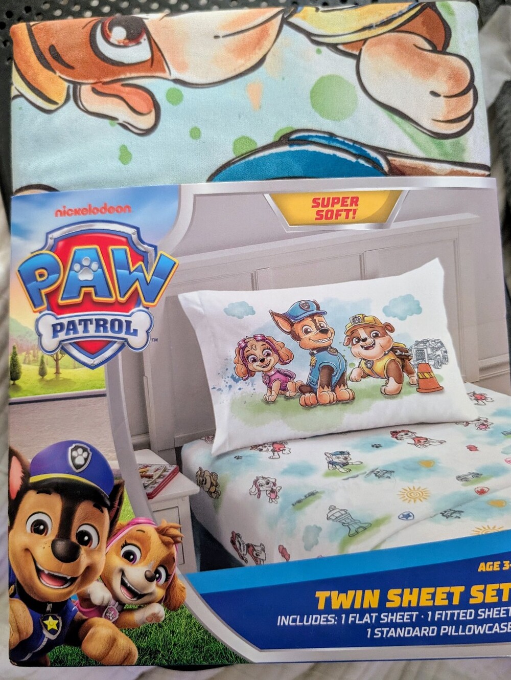 Paw Patrol Twin Sheet Set Chase Skye Rubble Nickelodeon NEW Watercolor RARE